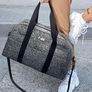 SOLD Victoria’s Secret PINK Quilted Duffel Bag  Weekender in Gray NWT